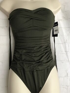 Lauren Ralph Lauren Olive Strapless Ruched One-Piece Swimsuit